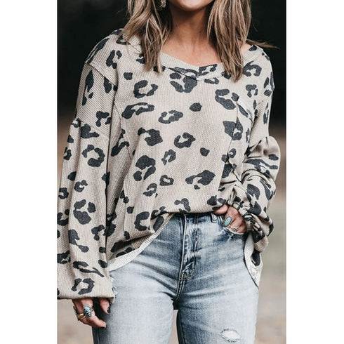 'Faryn' Grey Printed Oversize Knit T-Shirt - Celes Fashion